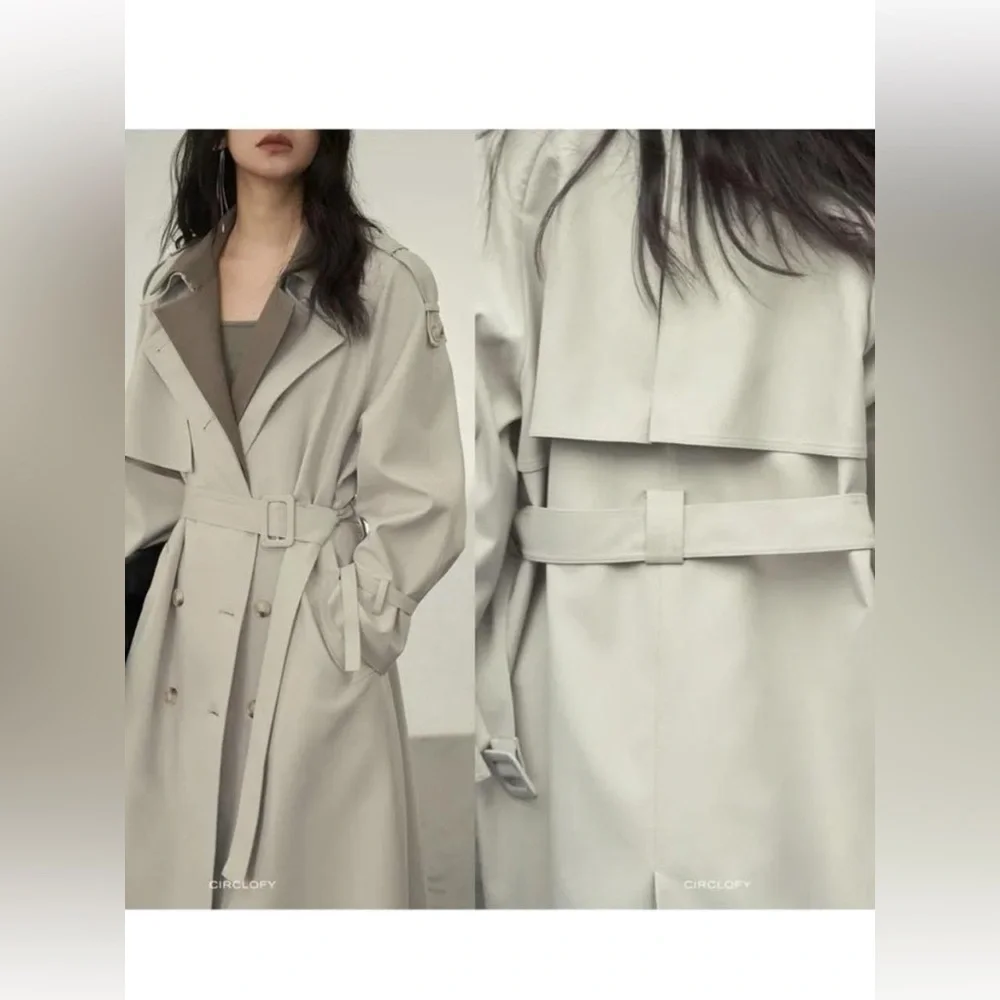 Circlofy contrast double collar layered classic trench coat S - Picture 7 of 13